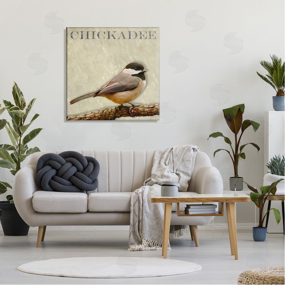 Alpenglow Workshop Chickadee Bird Tree Branch Text Illustration  Canvas Wall Art in Room