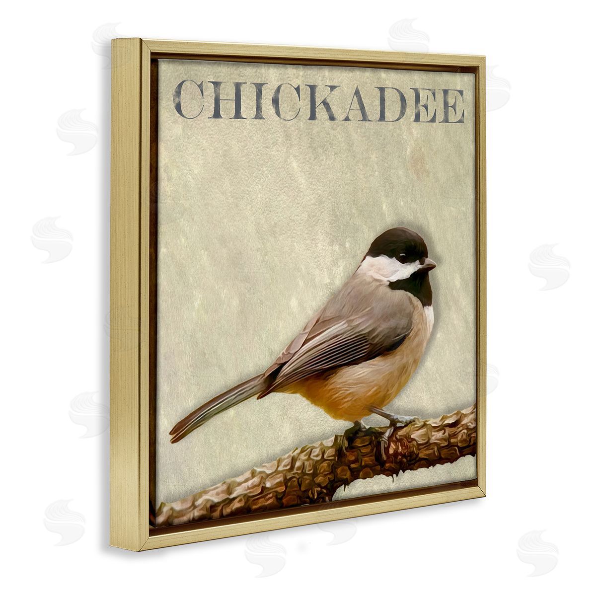 Alpenglow Workshop Chickadee Bird Tree Branch Text Illustration  Gold Floating Frame Canvas Wall Art Print