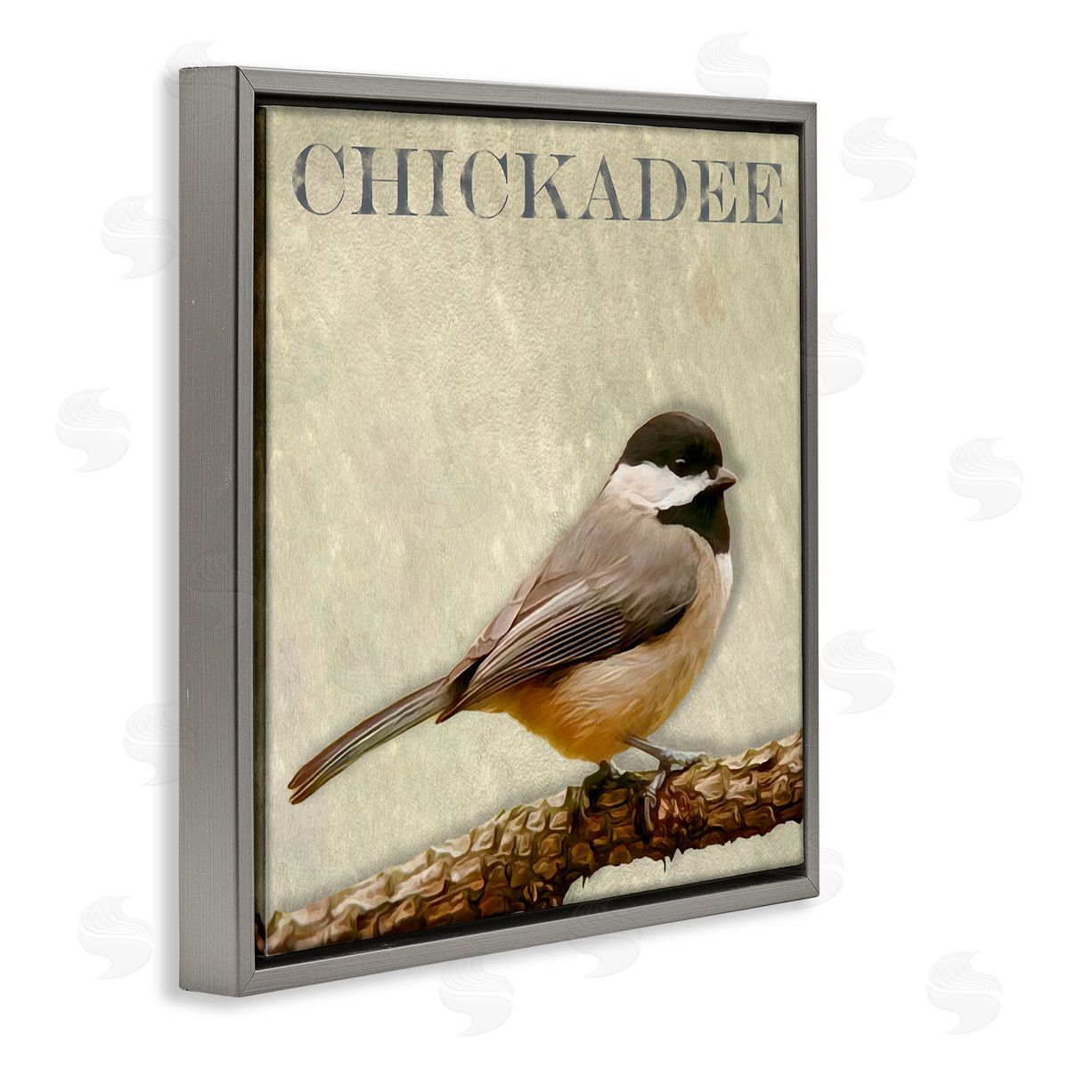 Alpenglow Workshop Chickadee Bird Tree Branch Text Illustration  Gray Floating Frame Canvas Wall Art Print