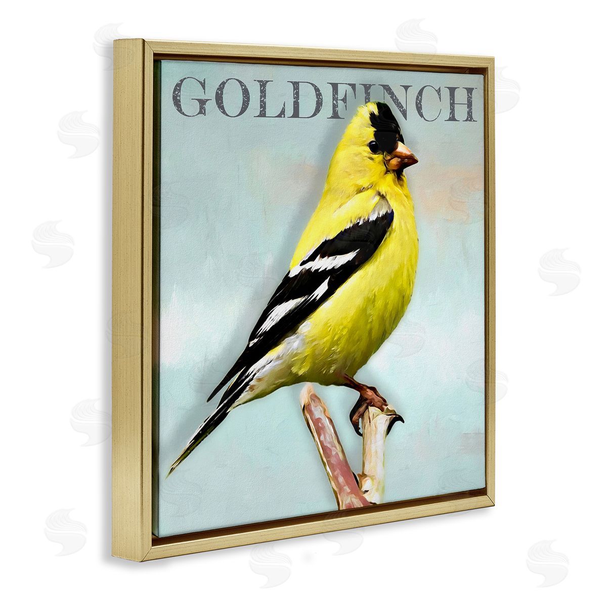 Alpenglow Workshop Yellow Goldfinch Bird Portrait Rustic Text Typography Gold Floating Frame Canvas Wall Art Print