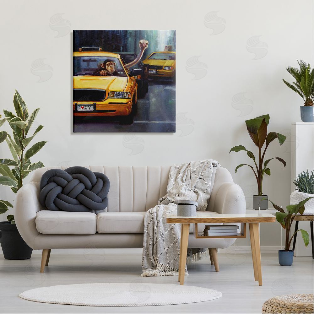 Lucia Heffernan Quirky Ostrich Monkey Taxi New York Traffic  Canvas Wall Art in Room