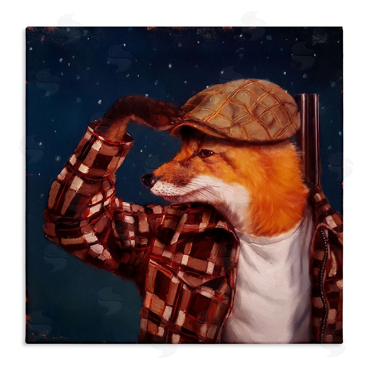 Lucia Heffernan Red Fox Tartan Plaid Fashion Cap Nighttime Sky Stretched Canvas Wall Art Print