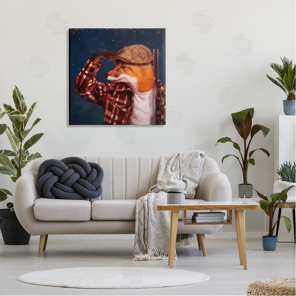Lucia Heffernan Red Fox Tartan Plaid Fashion Cap Nighttime Sky Canvas Wall Art in Room