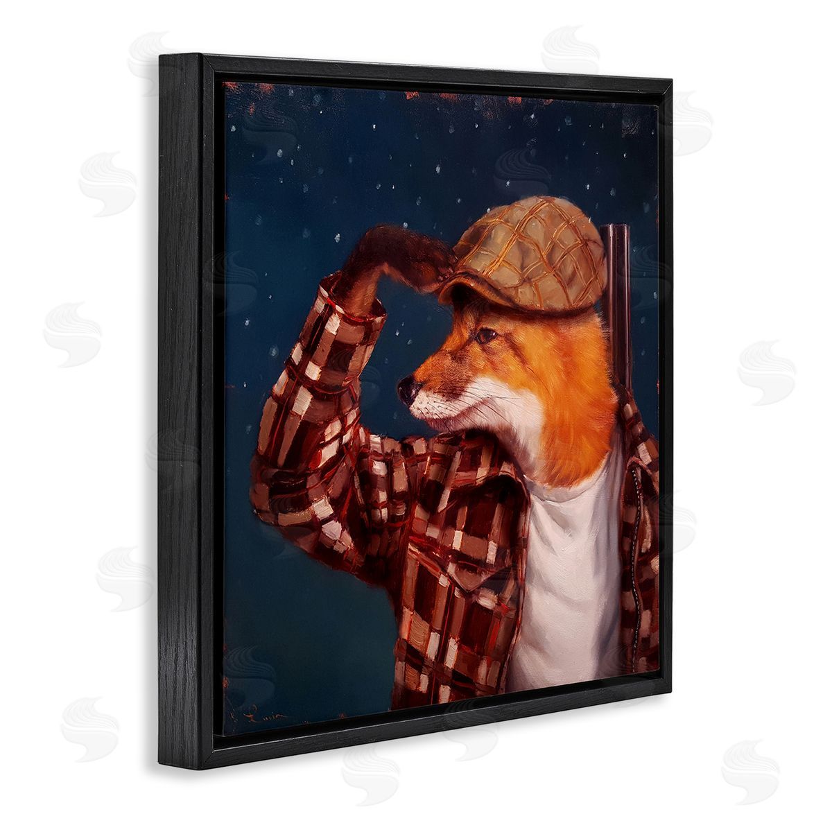 Lucia Heffernan Red Fox Tartan Plaid Fashion Cap Nighttime Sky Black Floating Frame Canvas Wall Art Print