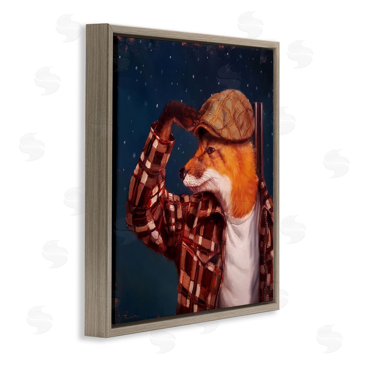 Lucia Heffernan Red Fox Tartan Plaid Fashion Cap Nighttime Sky Brown Floating Frame Canvas Wall Art Print