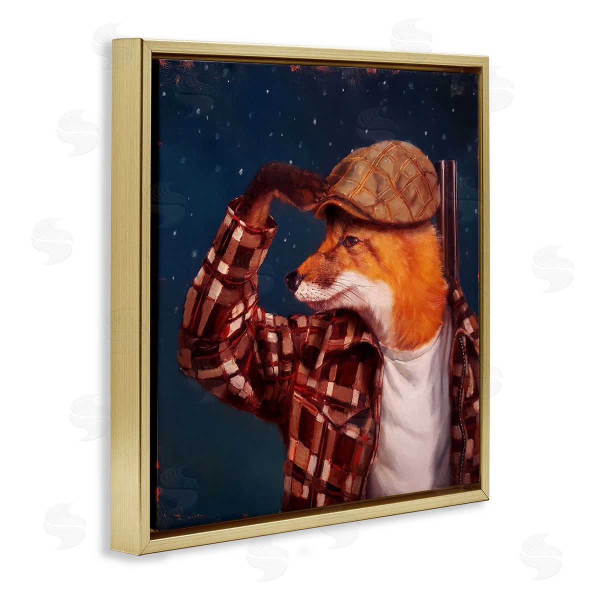 Lucia Heffernan Red Fox Tartan Plaid Fashion Cap Nighttime Sky Gold Floating Frame Canvas Wall Art Print