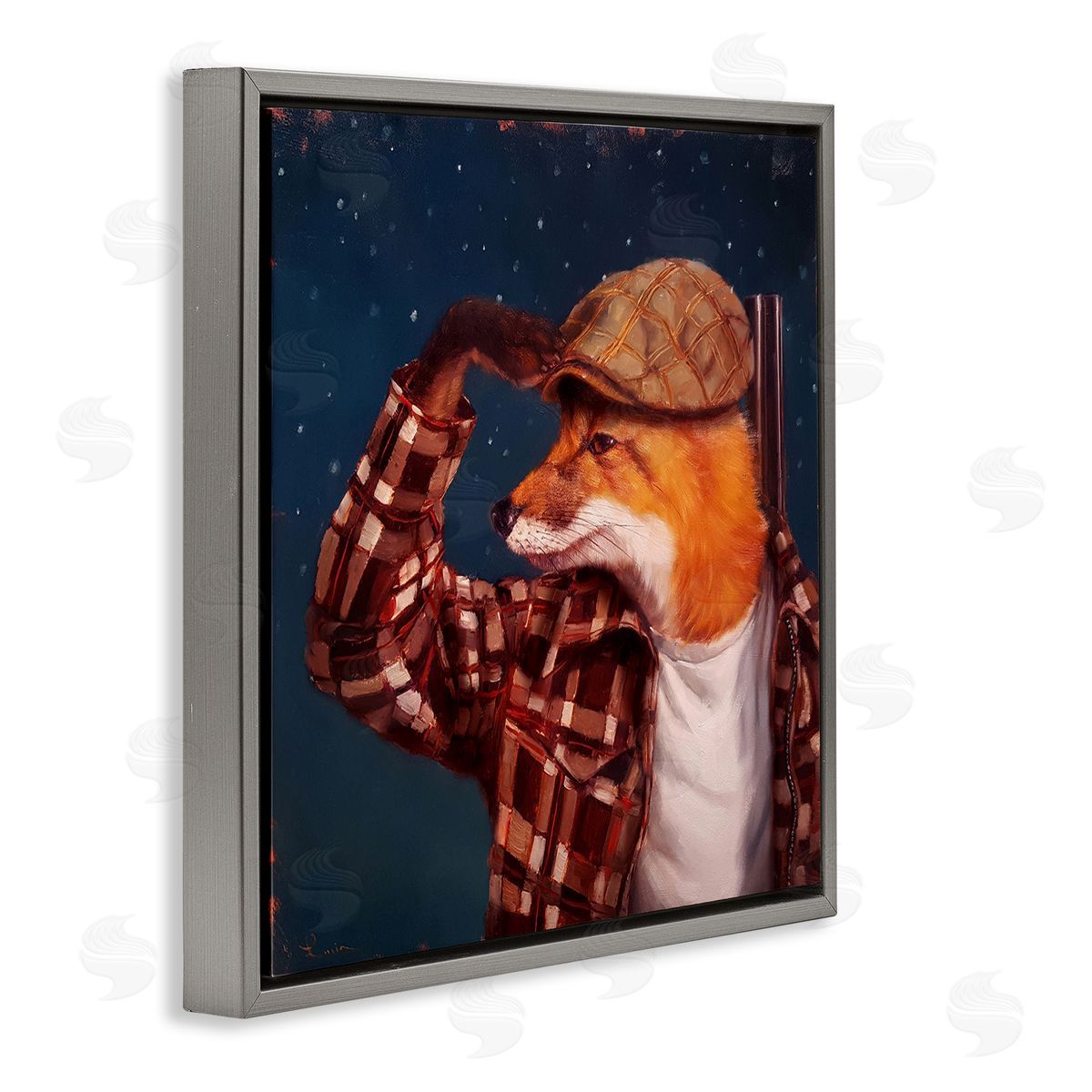 Lucia Heffernan Red Fox Tartan Plaid Fashion Cap Nighttime Sky Gray Floating Frame Canvas Wall Art Print