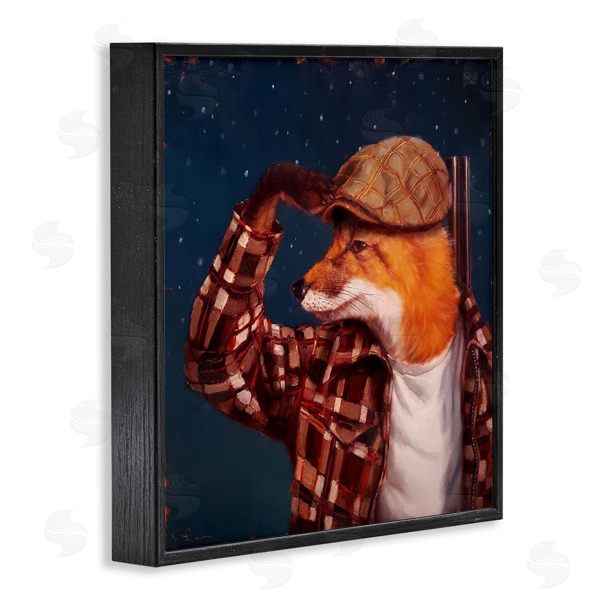 Lucia Heffernan Red Fox Tartan Plaid Fashion Cap Nighttime Sky Black Framed Glicee Wall Art Print