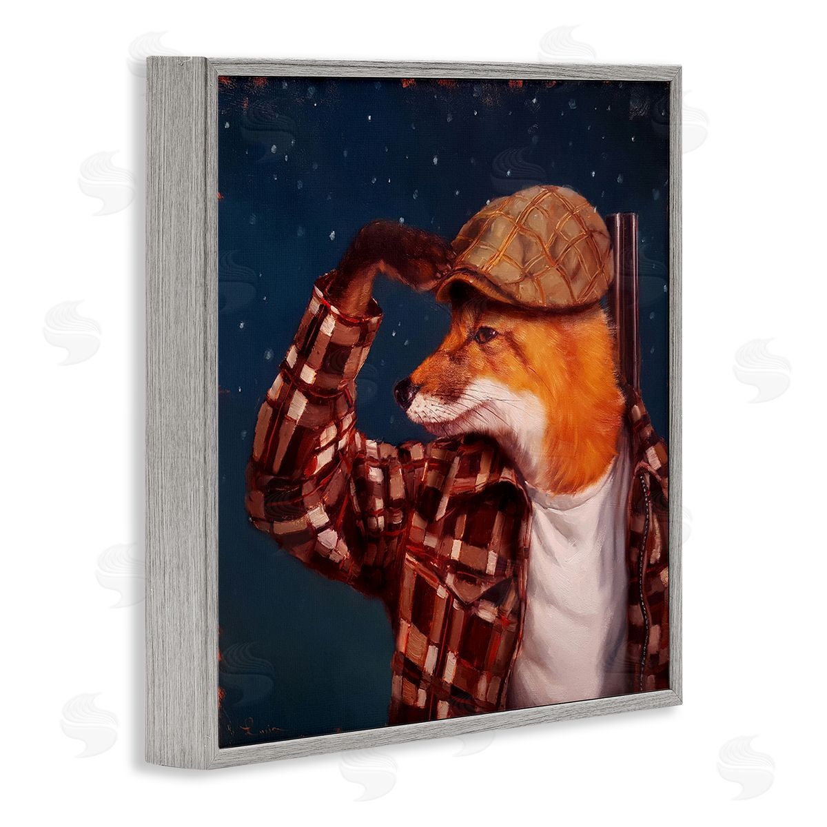 Lucia Heffernan Red Fox Tartan Plaid Fashion Cap Nighttime Sky Gray Framed Glicee Wall Art Print
