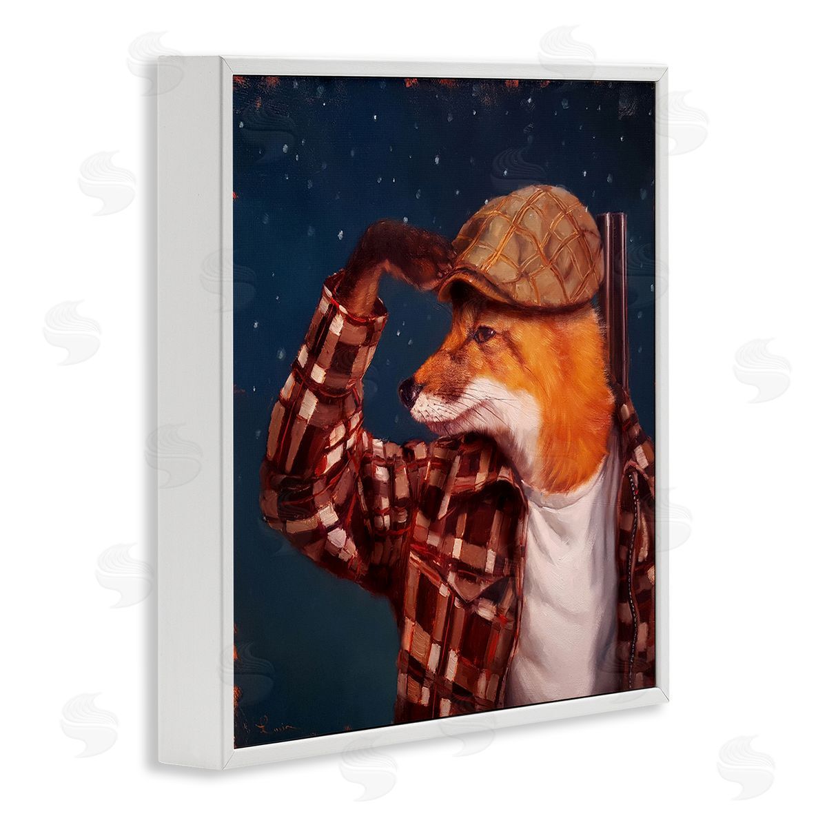 Lucia Heffernan Red Fox Tartan Plaid Fashion Cap Nighttime Sky White Framed Glicee Wall Art Print