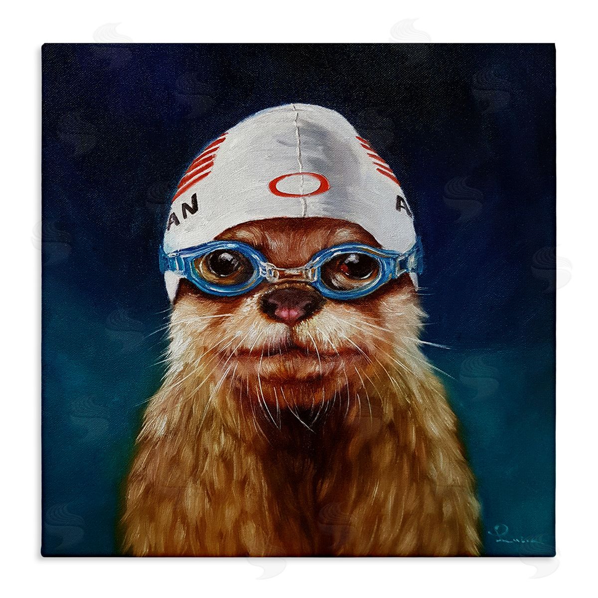 Lucia Heffernan Sea Lion Seal Swimmer Cap Goggles Painting  Stretched Canvas Wall Art Print