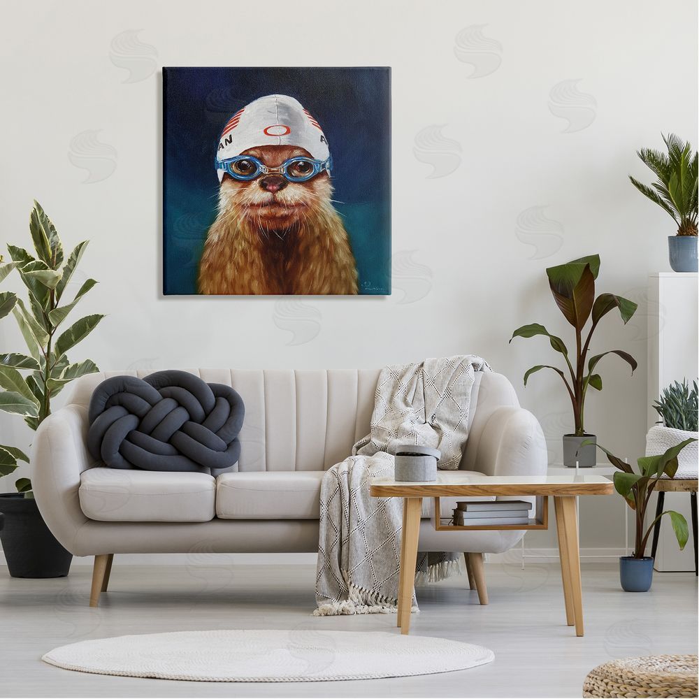 Lucia Heffernan Sea Lion Seal Swimmer Cap Goggles Painting  Canvas Wall Art in Room