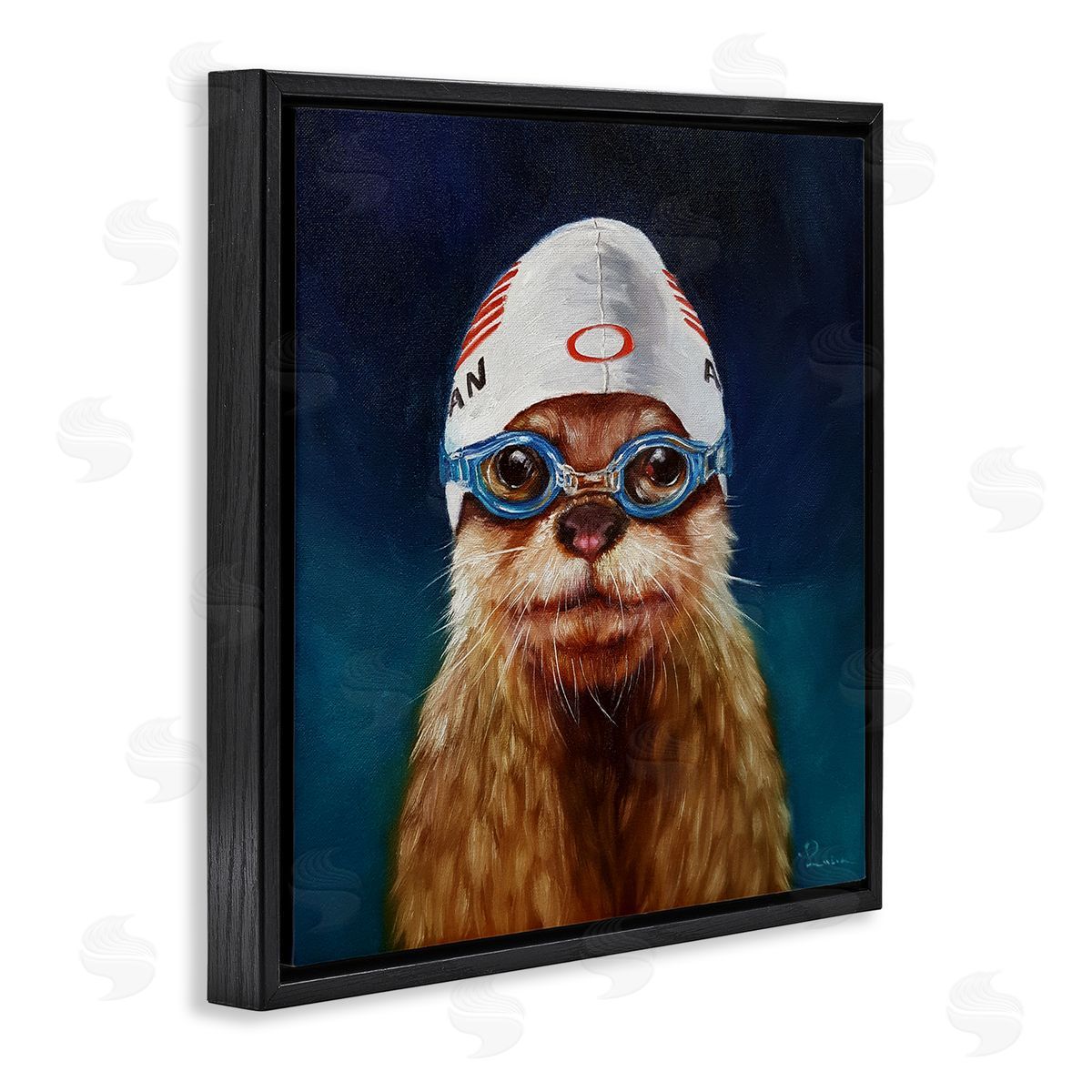 Lucia Heffernan Sea Lion Seal Swimmer Cap Goggles Painting  Black Floating Frame Canvas Wall Art Print