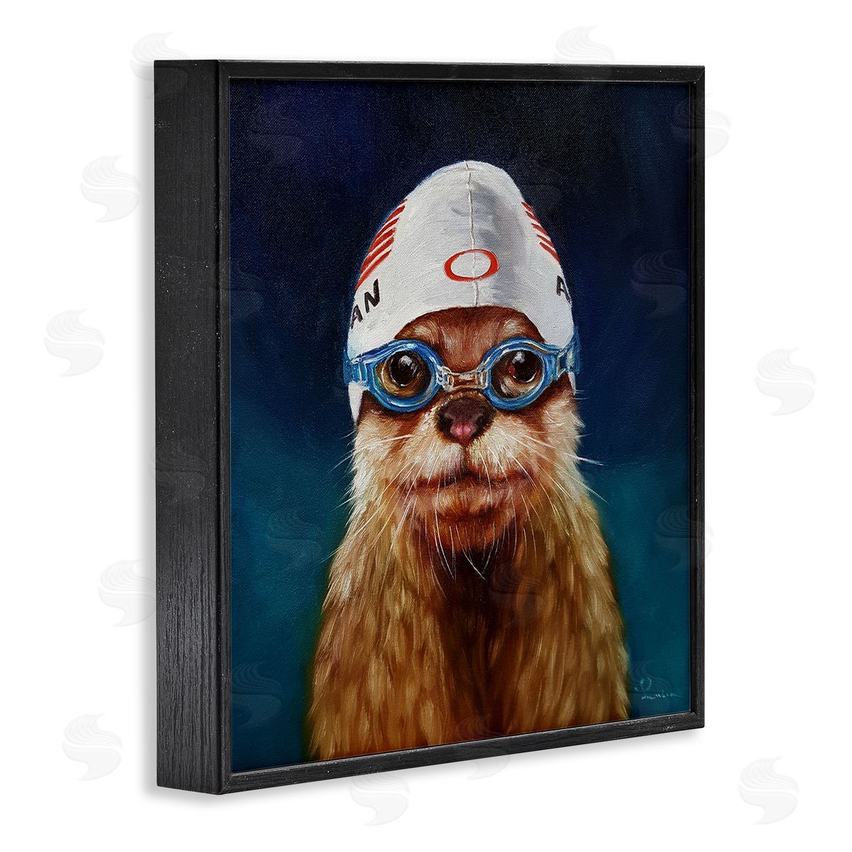 Lucia Heffernan Sea Lion Seal Swimmer Cap Goggles Painting  Black Framed Glicee Wall Art Print