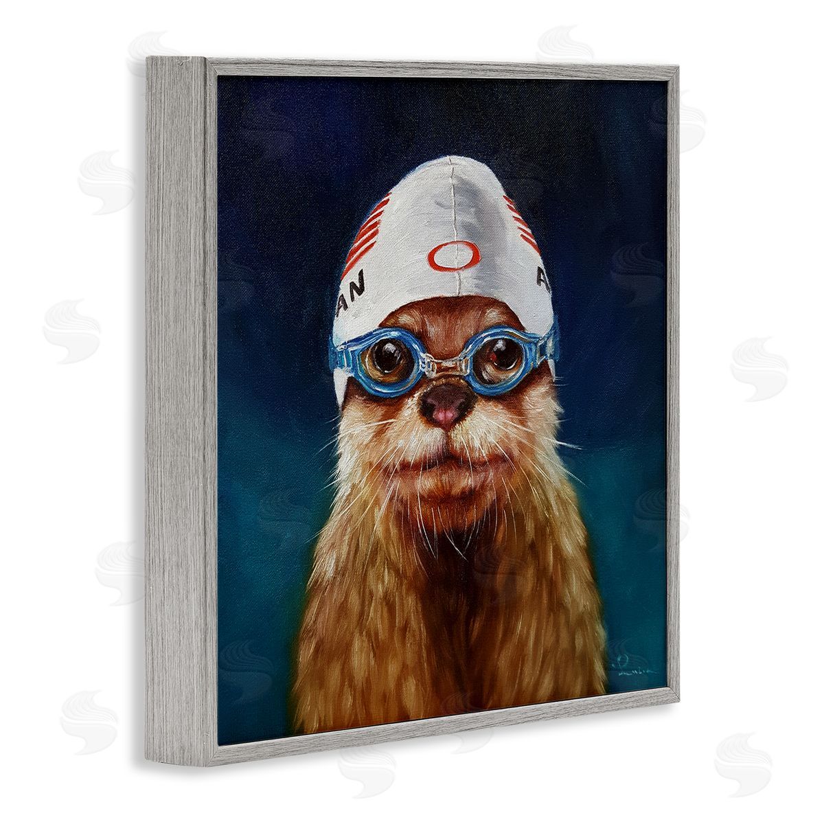Lucia Heffernan Sea Lion Seal Swimmer Cap Goggles Painting  Gray Framed Glicee Wall Art Print