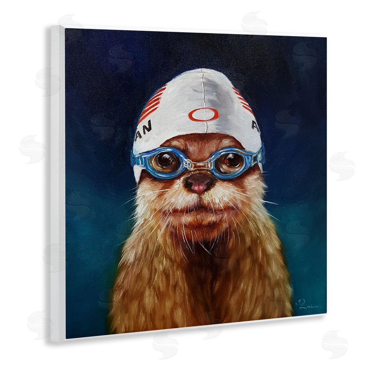 Lucia Heffernan Sea Lion Seal Swimmer Cap Goggles Painting  Wooden Wall Plaque Art Print