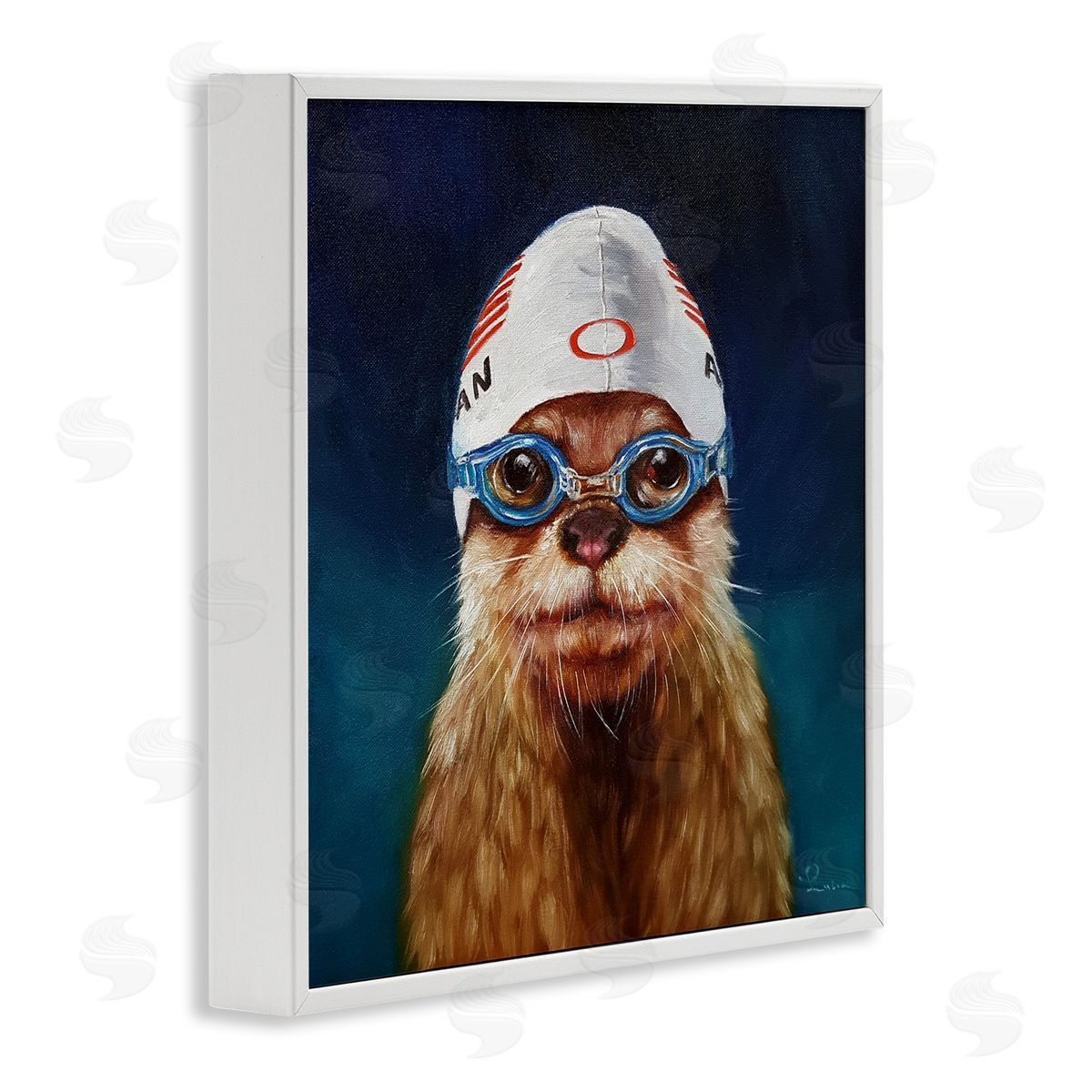 Lucia Heffernan Sea Lion Seal Swimmer Cap Goggles Painting  White Framed Glicee Wall Art Print