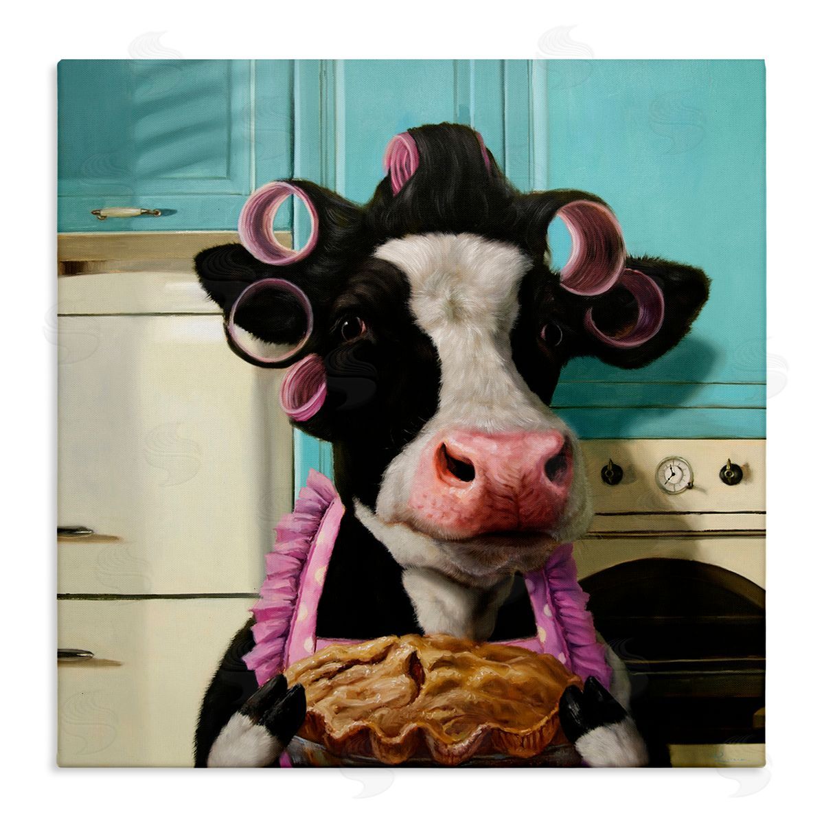 Glamorous Cow Baking Pie Canvas Wall Art, Home Decor by Lucia Heffernan