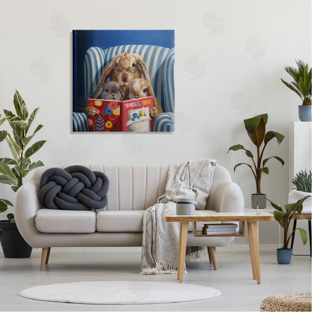 Lucia Heffernan Rabbit Family Reading Book Birds & Bees Armchair  Canvas Wall Art in Room