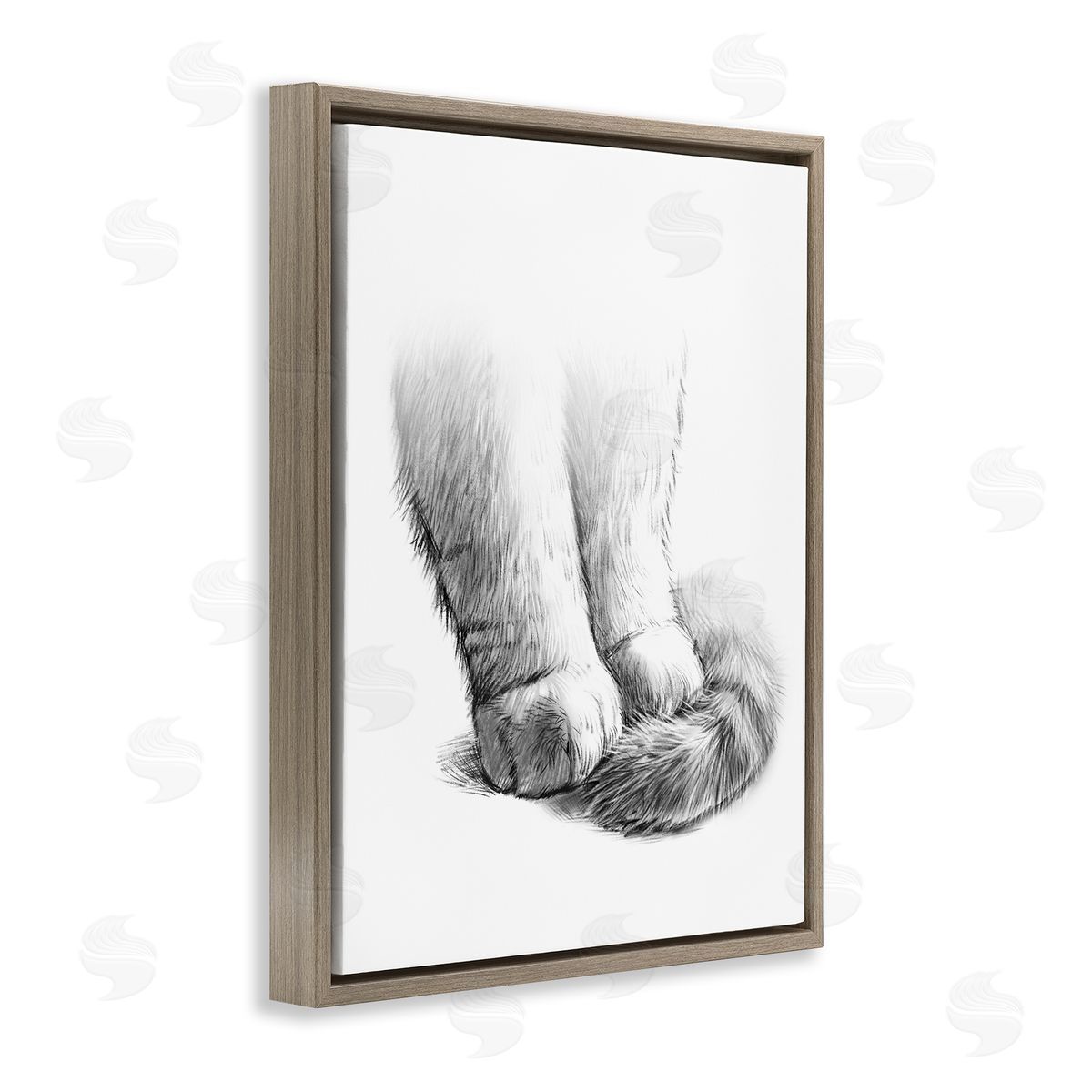 Fluffy Cat Paws & Tail Brown Floating Frame Canvas Wall Art, Home Decor by Ziwei Li