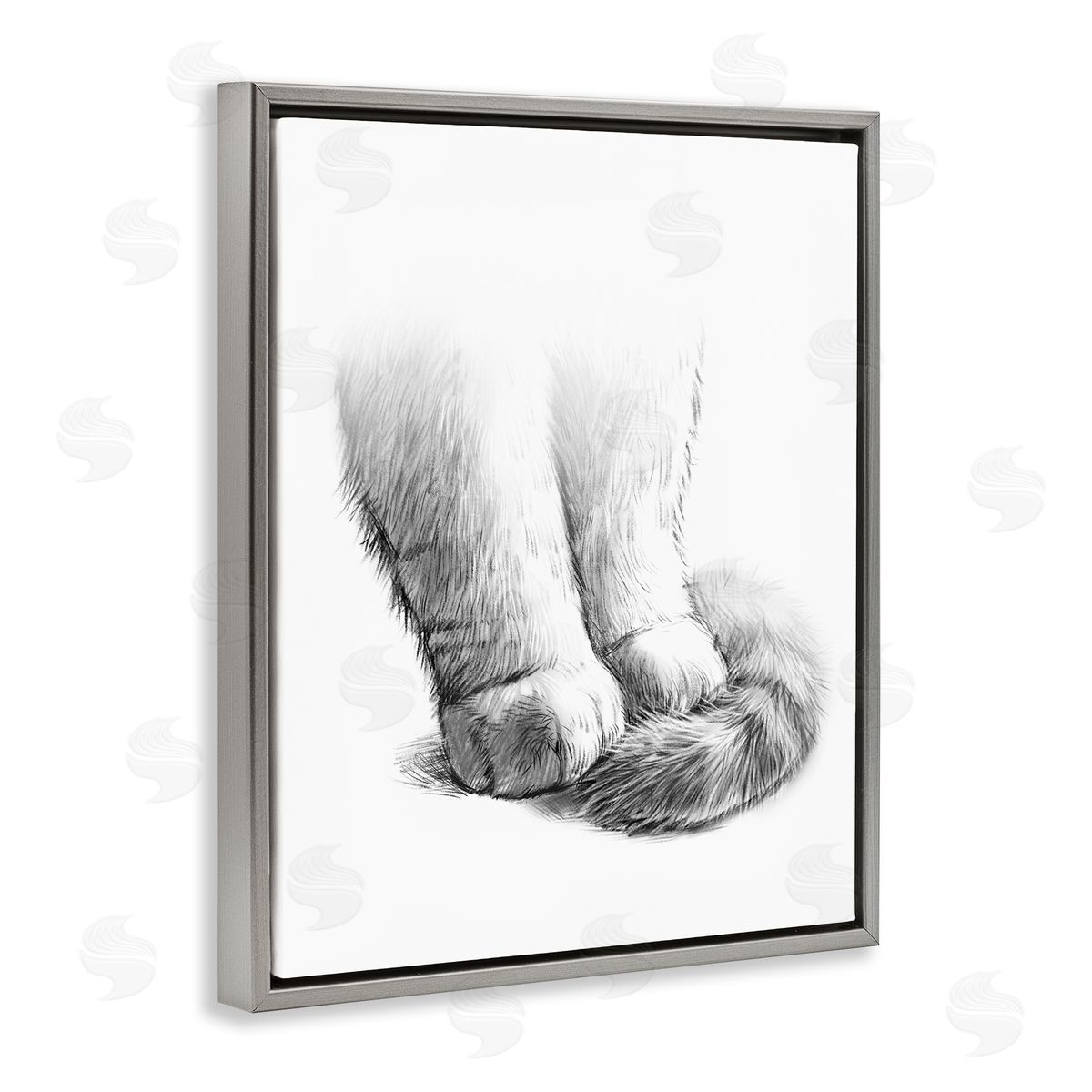 Fluffy Cat Paws & Tail Grey Floating Frame Canvas Wall Art, Home Decor by Ziwei Li