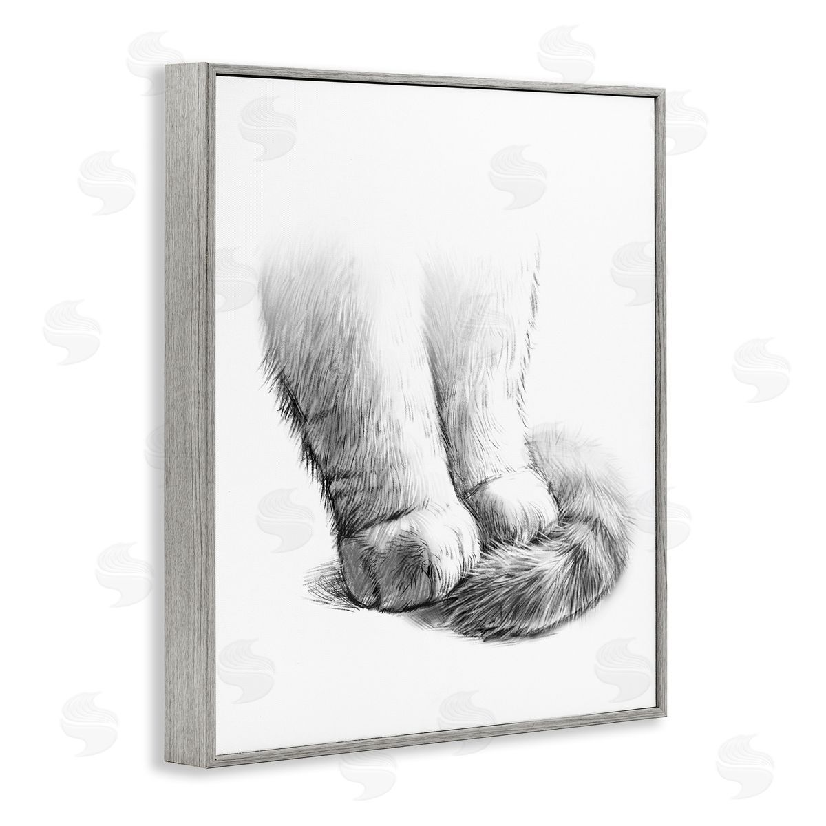 Fluffy Cat Paws & Tail Grey Frame Print Wall Art, Home Decor by Ziwei Li