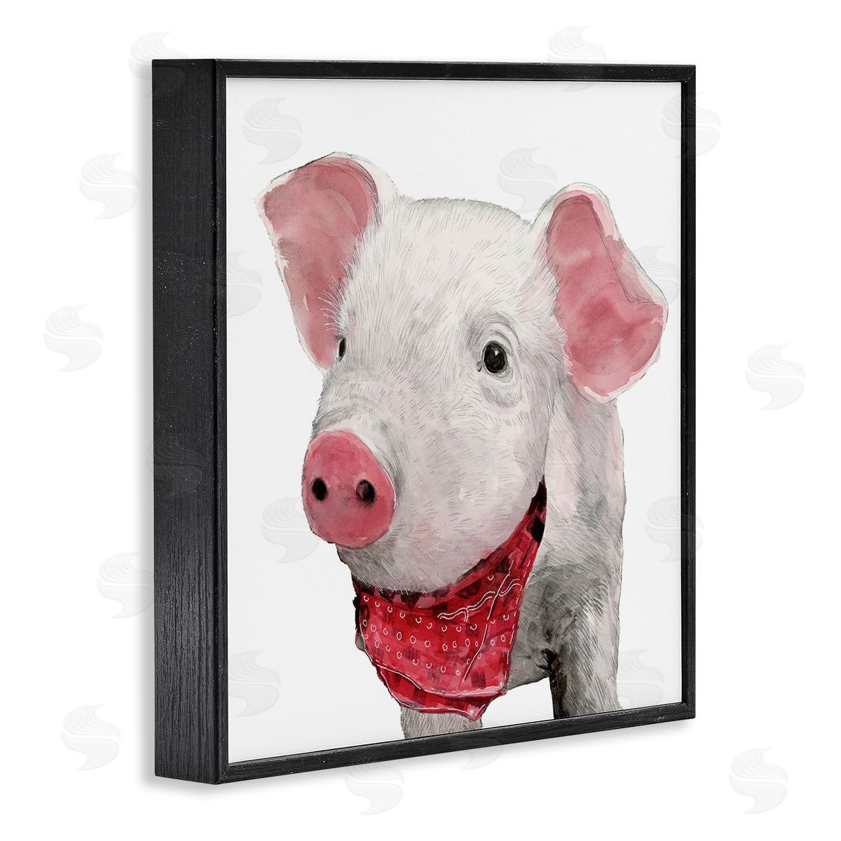 White Ladder Simple Country Farm Pig Wearing Red Bandana Black Framed Glicee Wall Art Print