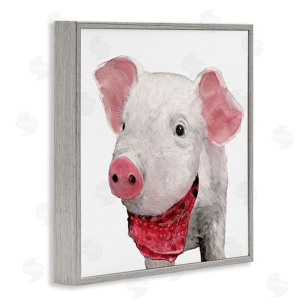 White Ladder Simple Country Farm Pig Wearing Red Bandana Gray Framed Glicee Wall Art Print