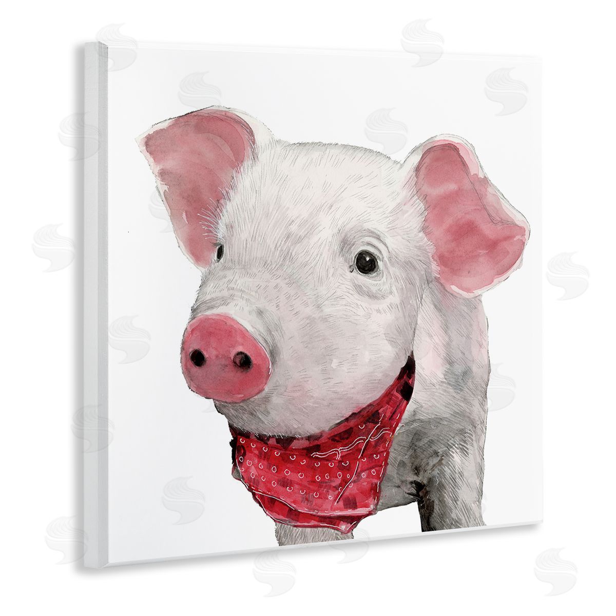 White Ladder Simple Country Farm Pig Wearing Red Bandana Wooden Wall Plaque Art Print