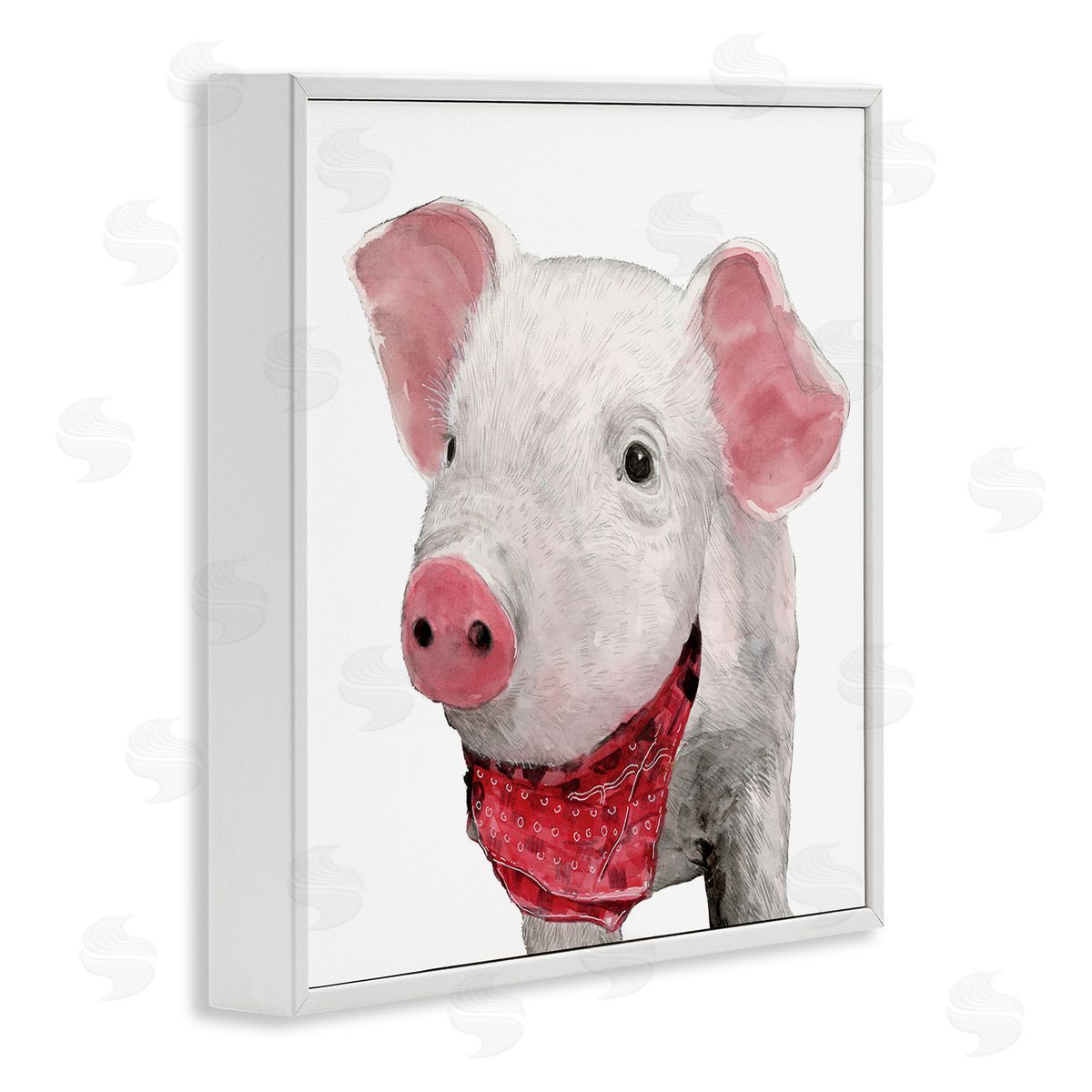 White Ladder Simple Country Farm Pig Wearing Red Bandana White Framed Glicee Wall Art Print