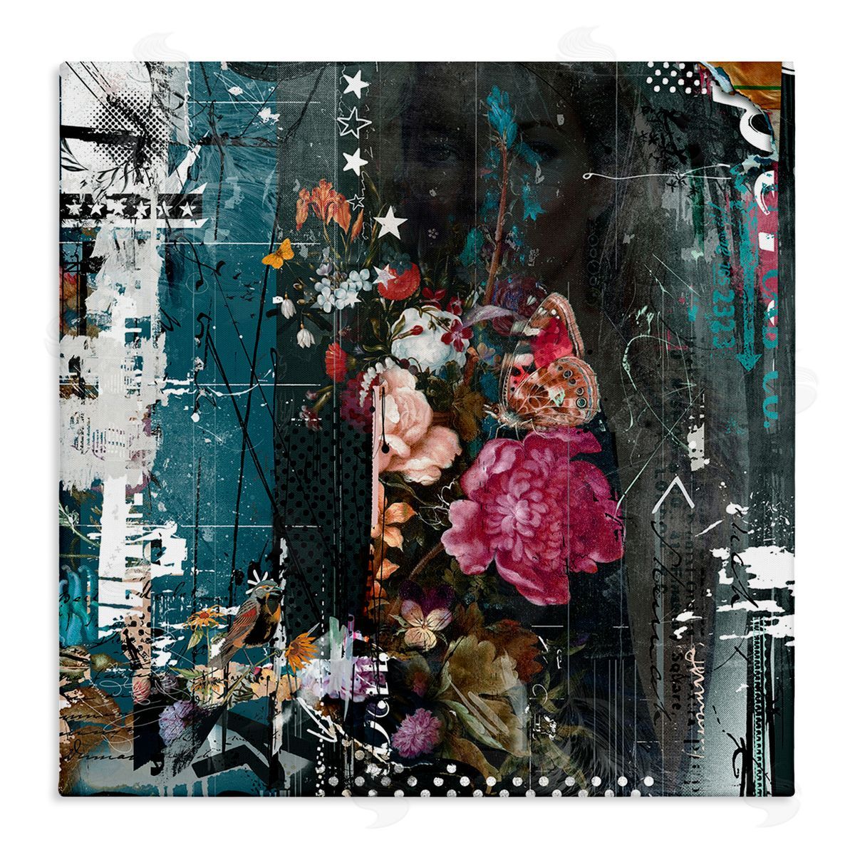 Teis Albers Vintage Street Style Layered Collage Urban Floral Detail Stretched Canvas Wall Art Print