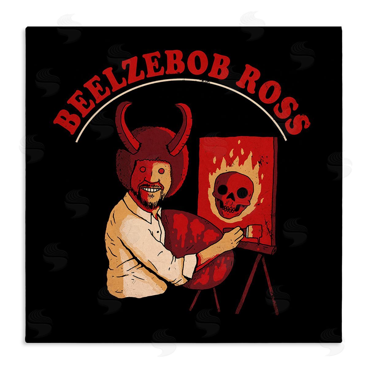 Michael Buxton Beelzebob Ross Text Funny Spooky Painting Easel  Stretched Canvas Wall Art Print