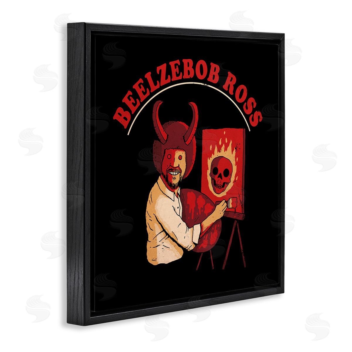 Michael Buxton Beelzebob Ross Text Funny Spooky Painting Easel  Black Floating Frame Canvas Wall Art Print