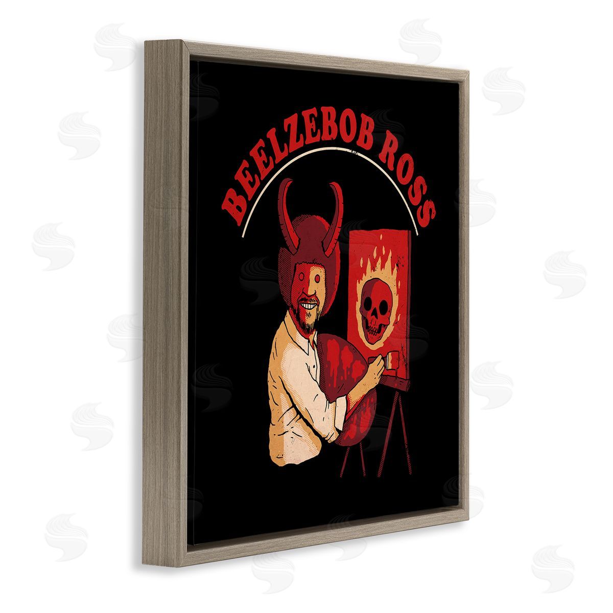 Michael Buxton Beelzebob Ross Text Funny Spooky Painting Easel  Brown Floating Frame Canvas Wall Art Print