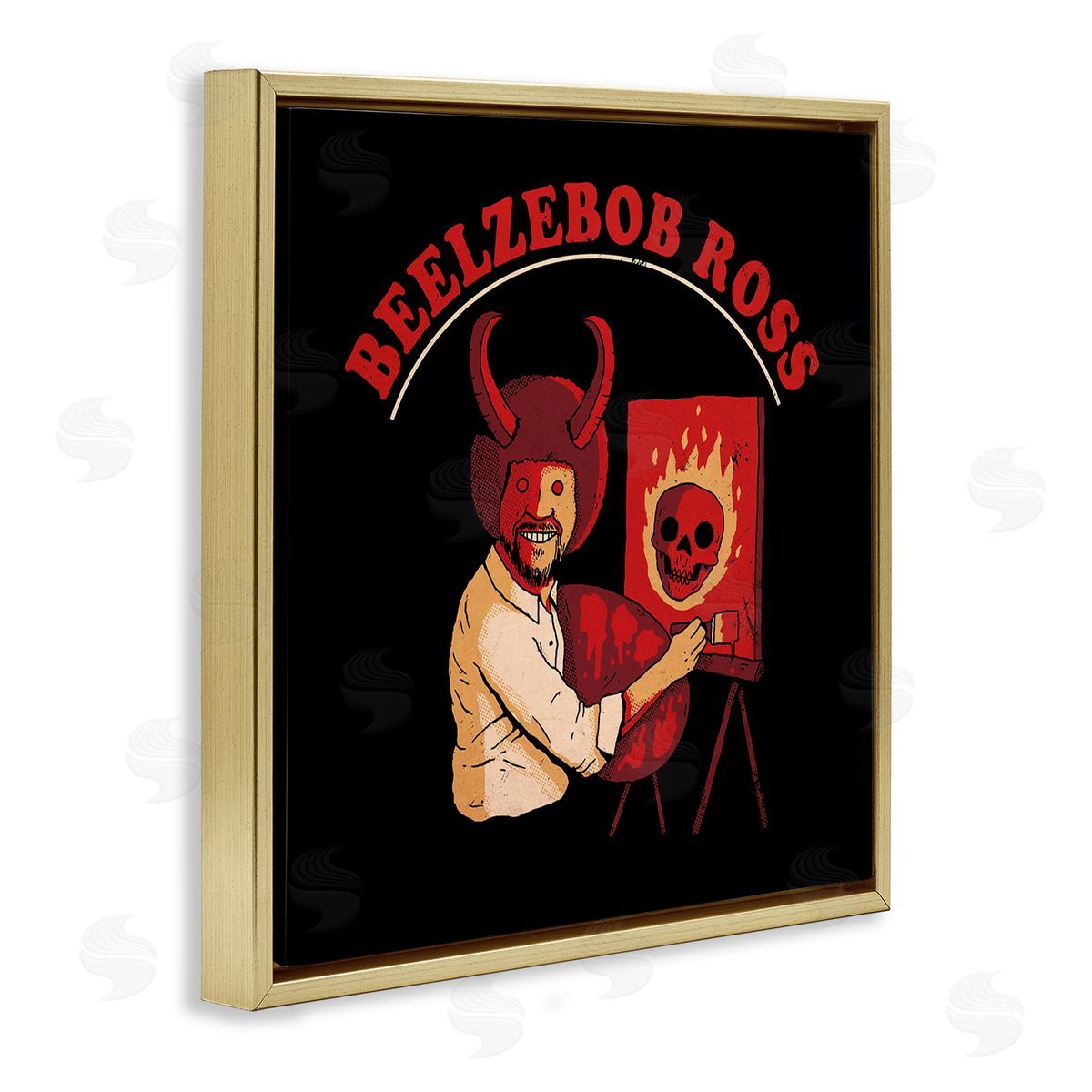 Michael Buxton Beelzebob Ross Text Funny Spooky Painting Easel  Gold Floating Frame Canvas Wall Art Print