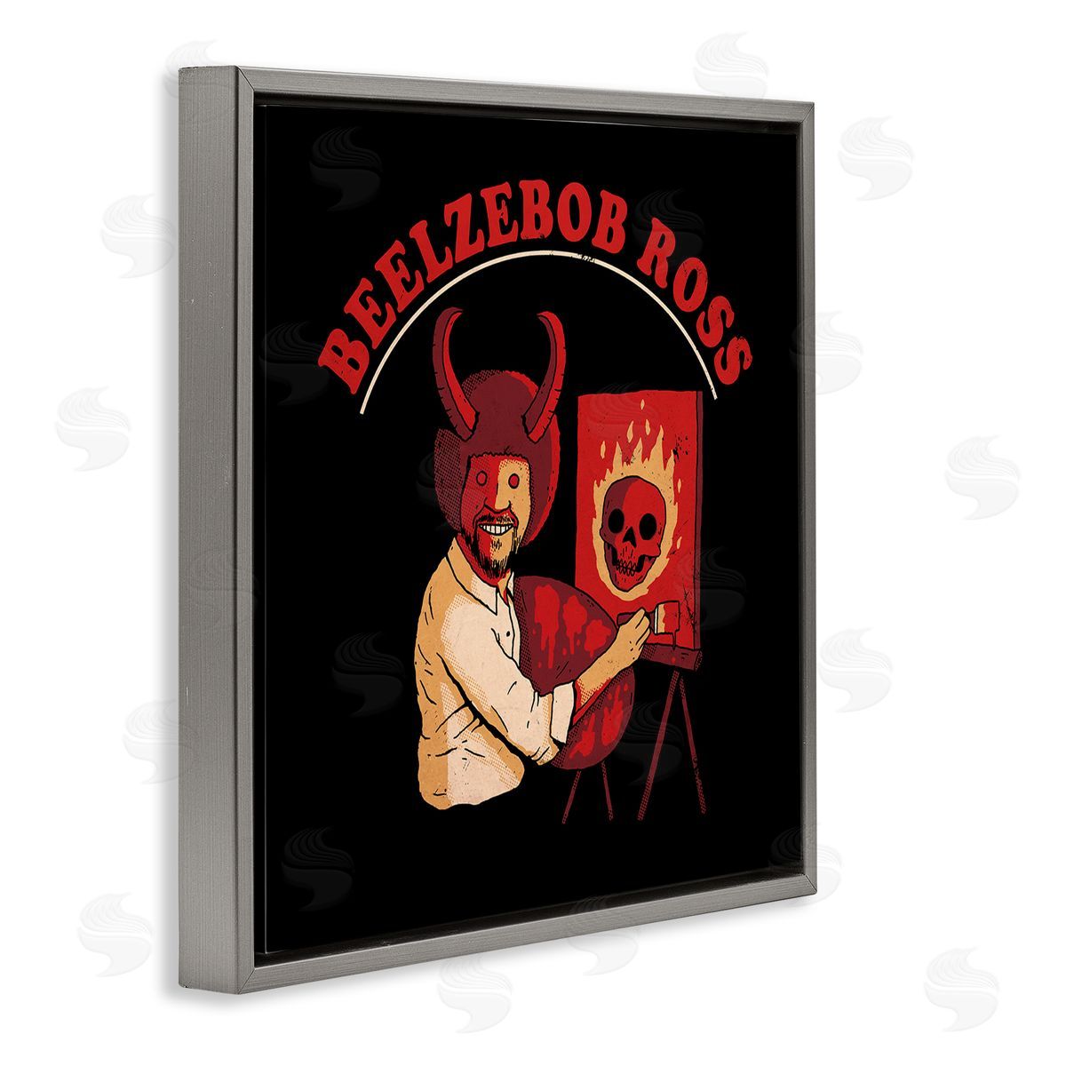 Michael Buxton Beelzebob Ross Text Funny Spooky Painting Easel  Gray Floating Frame Canvas Wall Art Print