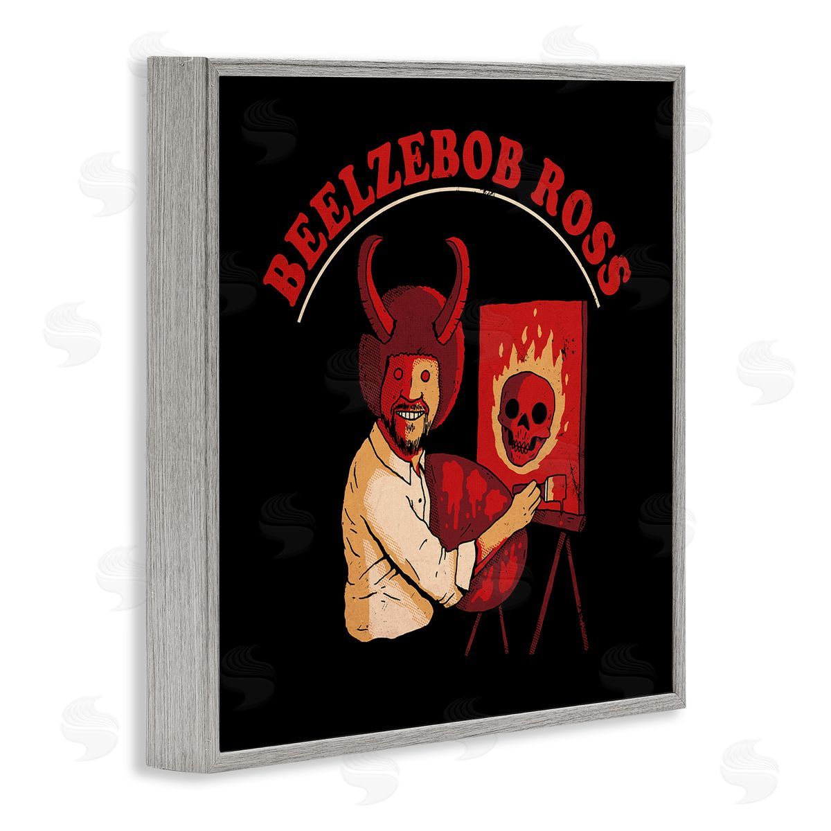 Michael Buxton Beelzebob Ross Text Funny Spooky Painting Easel  Gray Framed Glicee Wall Art Print