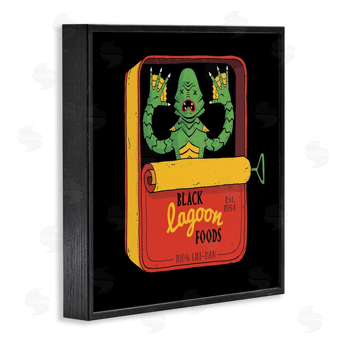 Michael Buxton Black Lagoon Creature Novelty Tuna Can Design  Black Framed Glicee Wall Art Print