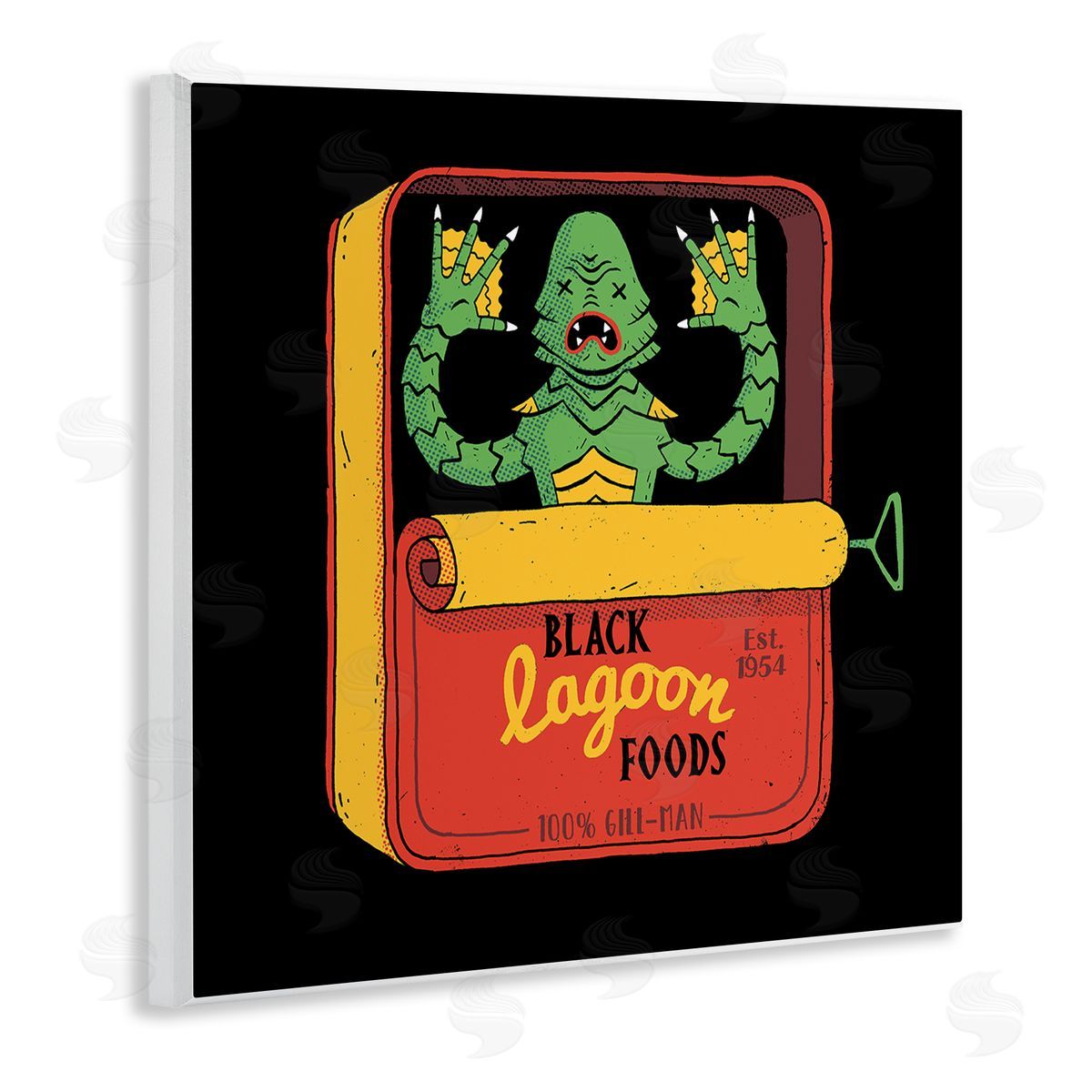 Michael Buxton Black Lagoon Creature Novelty Tuna Can Design  Wooden Wall Plaque Art Print