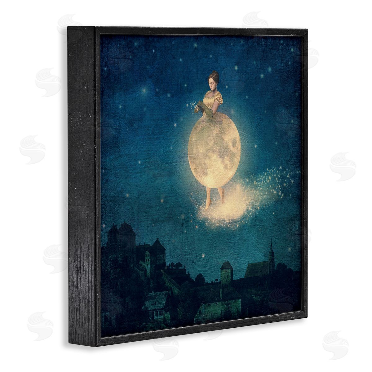 Paula Belle Flores Surreal Lunar Woman Nighttime Stars Cityscape  Black Framed Glicee Wall Art Print