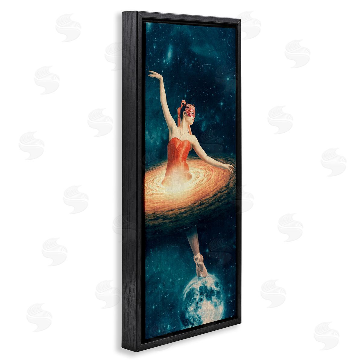 Dancing Ballerina Surreal Nebula Dress Black Floating Frame Canvas Wall Art, Home Decor by Paula Belle Flores