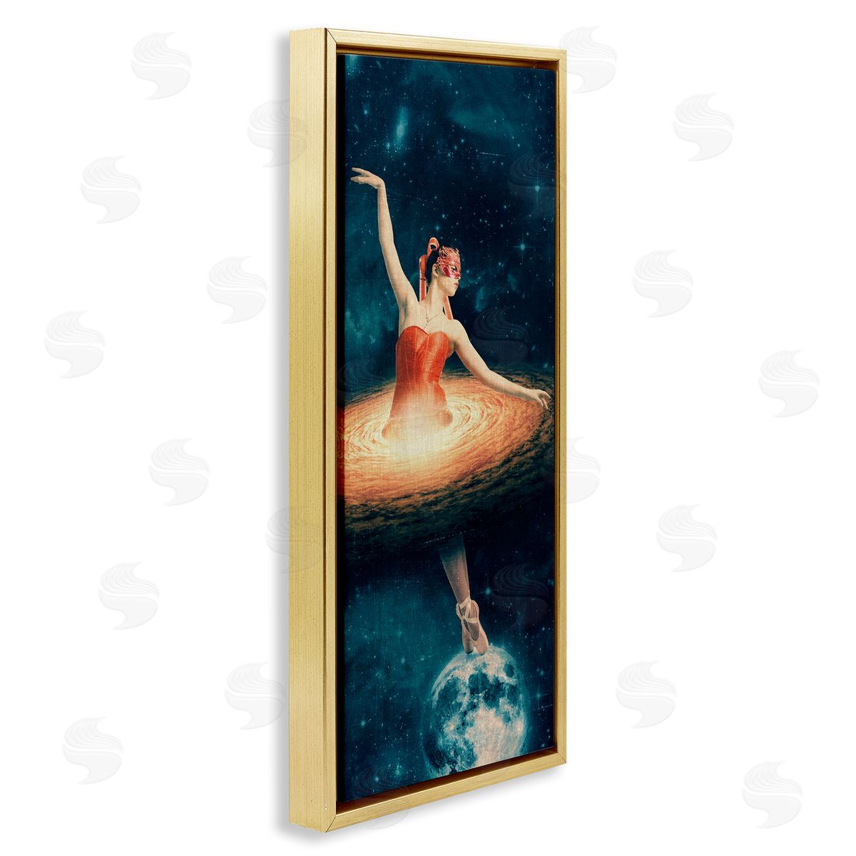 Dancing Ballerina Surreal Nebula Dress Gold Floating Frame Canvas Wall Art, Home Decor by Paula Belle Flores
