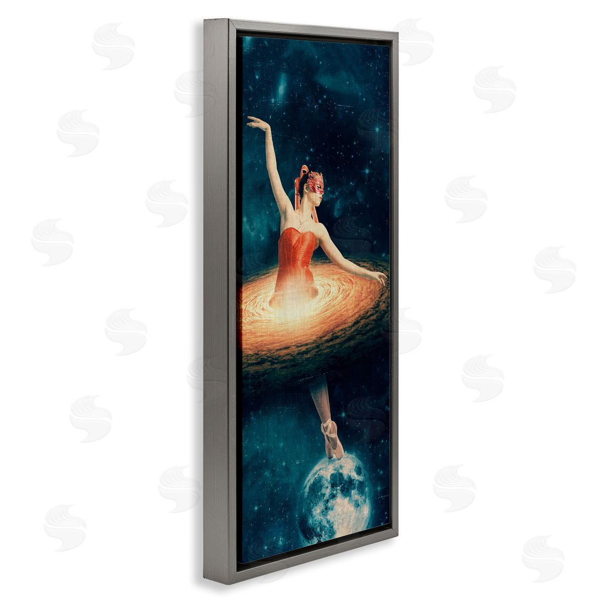 Dancing Ballerina Surreal Nebula Dress Grey Floating Frame Canvas Wall Art, Home Decor by Paula Belle Flores