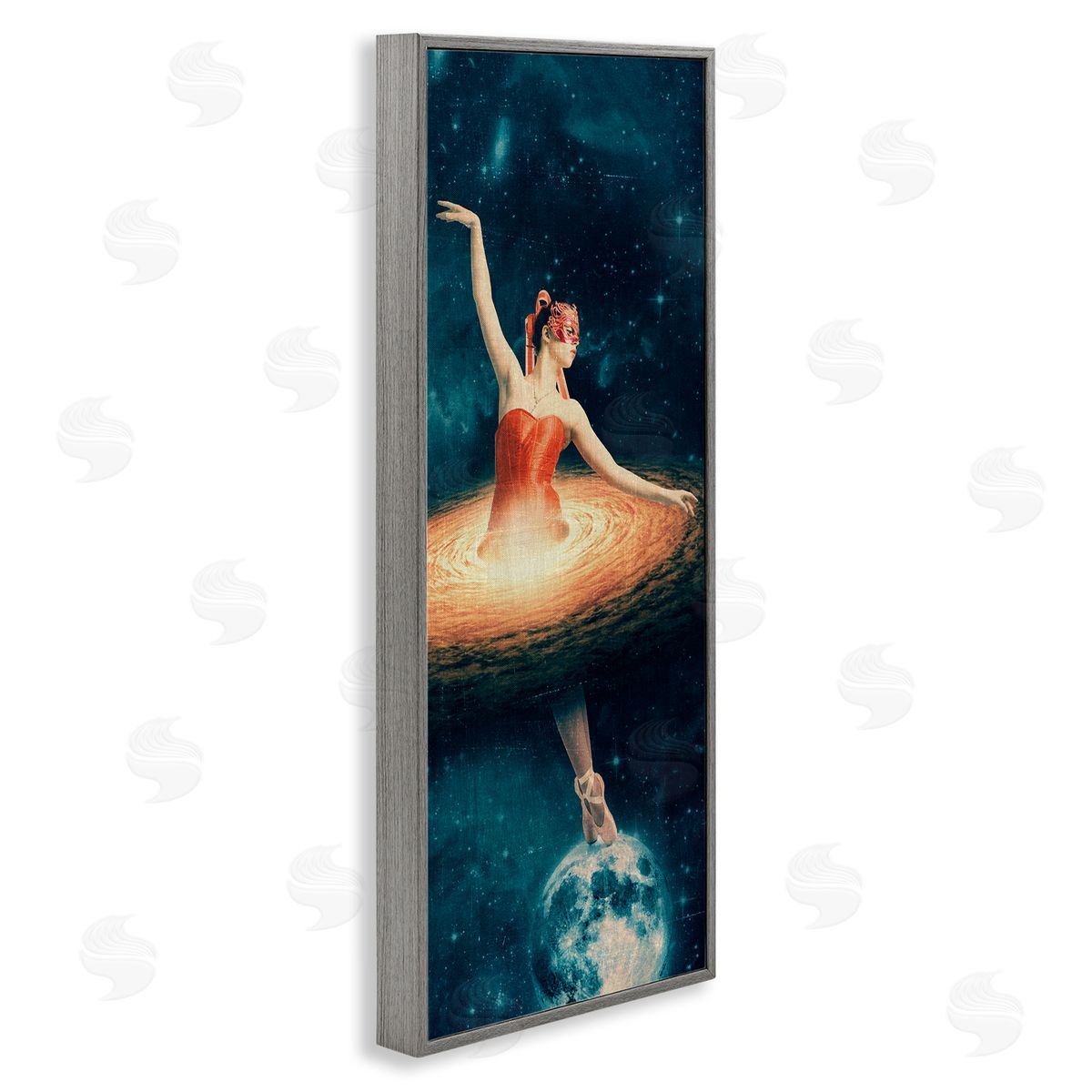Dancing Ballerina Surreal Nebula Dress Grey Frame Print Wall Art, Home Decor by Paula Belle Flores