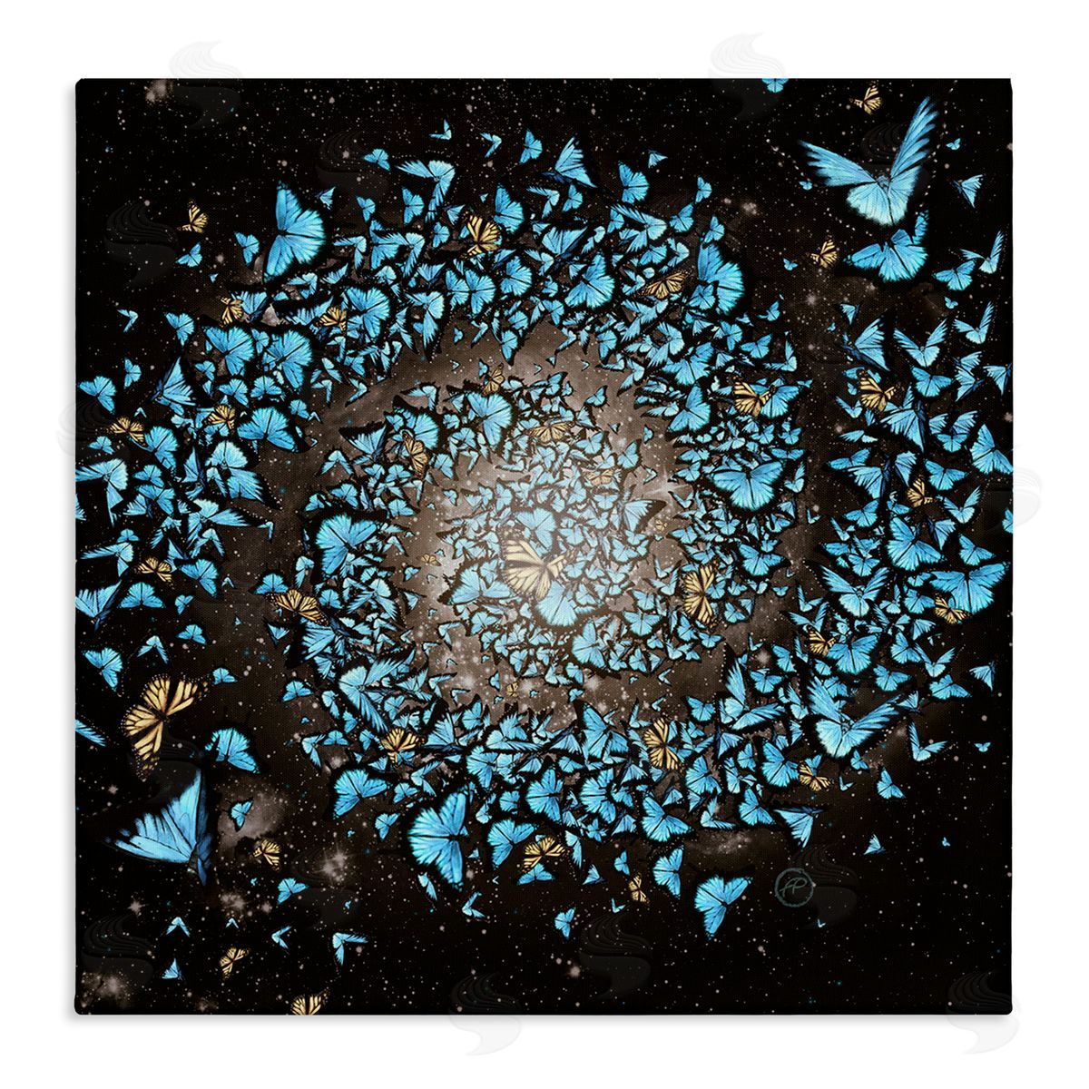 Paula Belle Flores Wild Butterflies Flying Vivid Blue Spiral Shape  Stretched Canvas Wall Art Print
