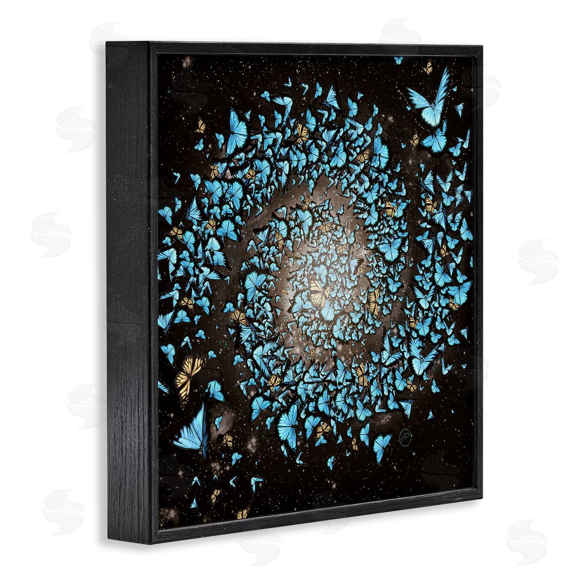 Paula Belle Flores Wild Butterflies Flying Vivid Blue Spiral Shape  Black Framed Glicee Wall Art Print