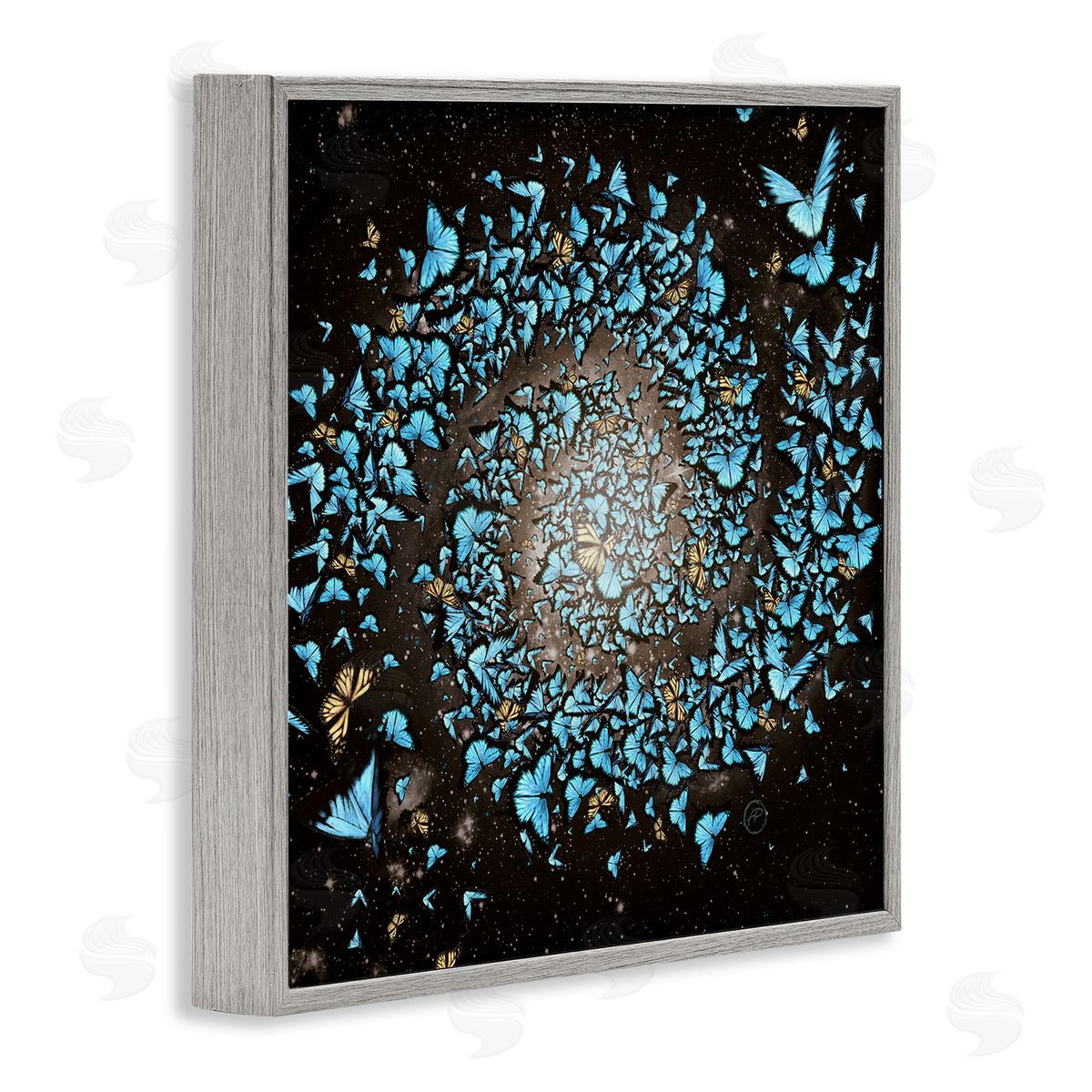 Paula Belle Flores Wild Butterflies Flying Vivid Blue Spiral Shape  Gray Framed Glicee Wall Art Print