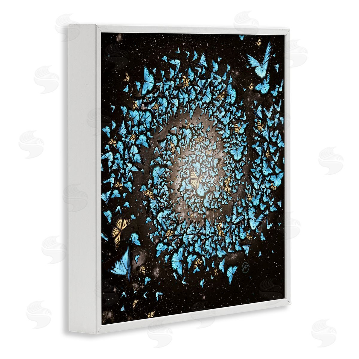 Paula Belle Flores Wild Butterflies Flying Vivid Blue Spiral Shape  White Framed Glicee Wall Art Print