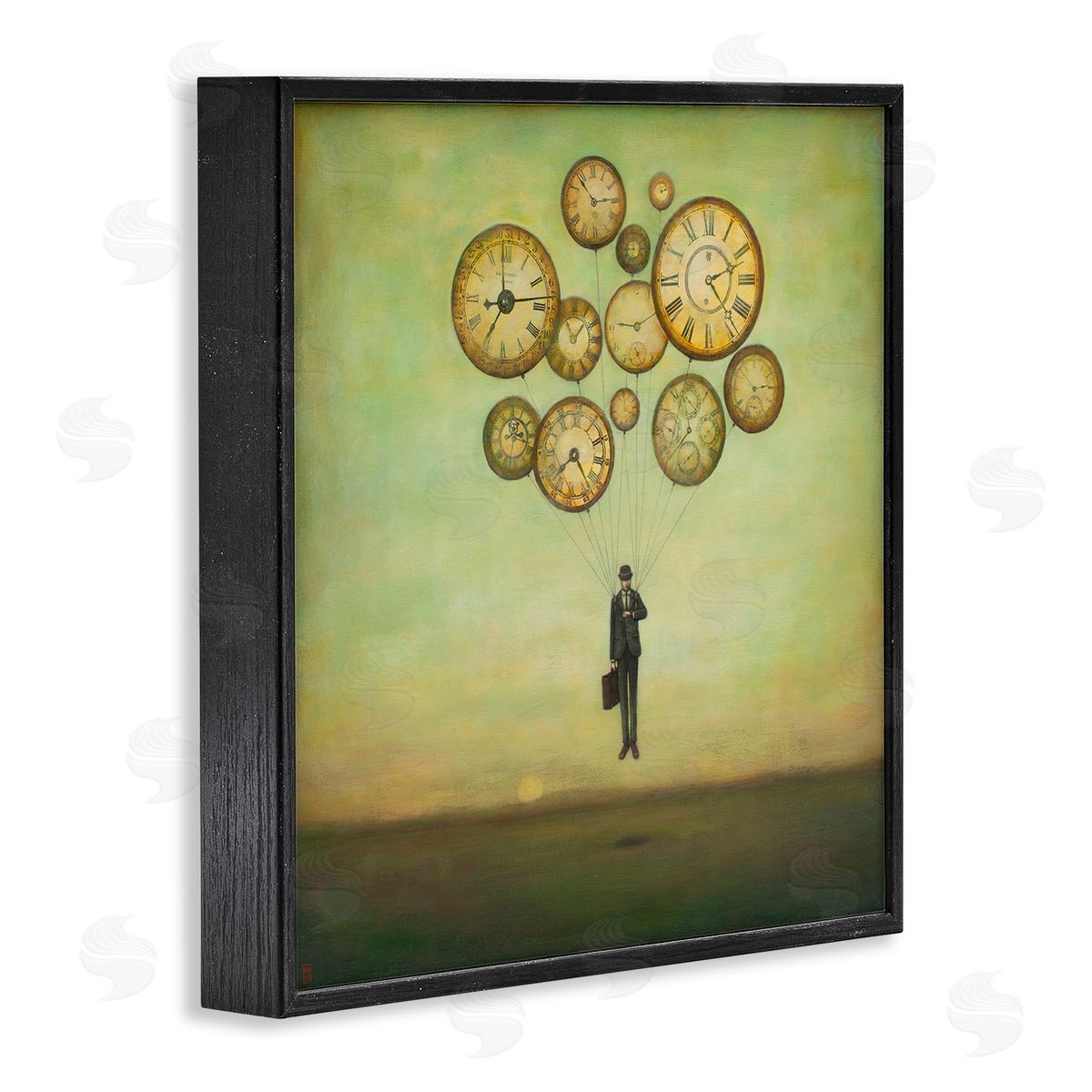 Duy Huynh Surreal Analog Clocks Balloons Floating Businessman Suit  Black Framed Glicee Wall Art Print
