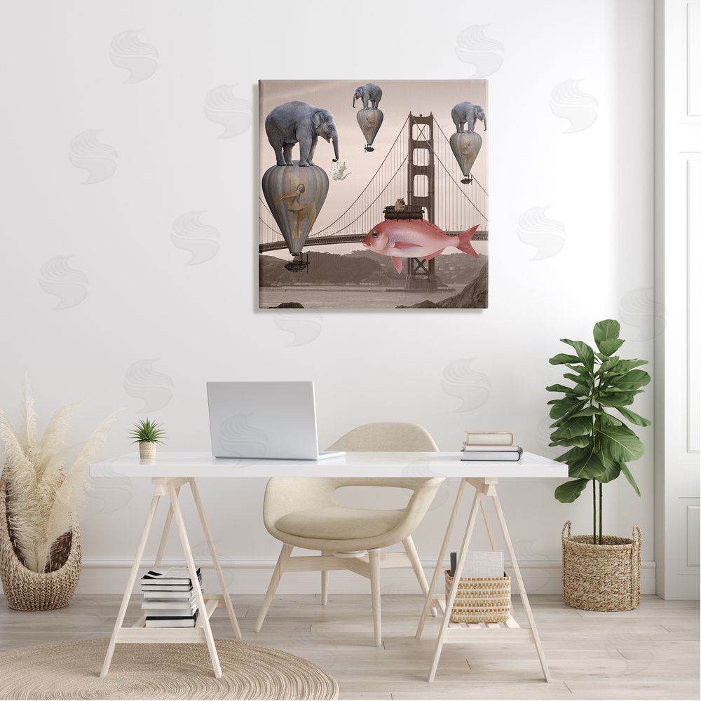 Daniela Nocito Surreal Elephant Fish Balloons Golden Gate Bridge Water  Canvas Wall Art in Room